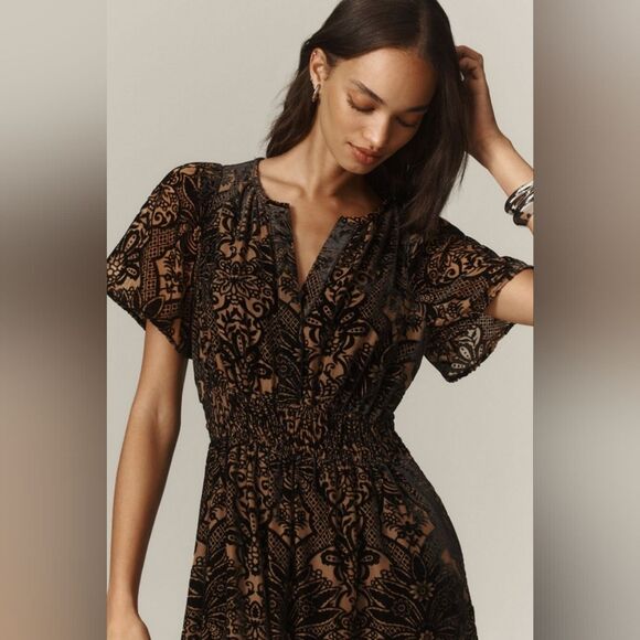 Anthropologie The Somerset Maxi Dress: Velvet Edition In Black Pattern Sz Large - Picture 7 of 13